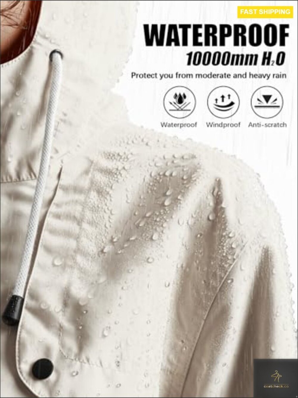 Waterproof Long Hooded Rain Jacket Windbreaker Trench Coat with Adjustable Waist - Picture 2 of 7